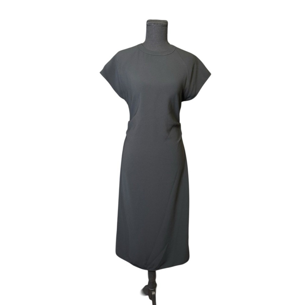 Club Monaco Sheath Dress Women 0 Black Excellent Cap Sleeve Midi Side Pleat